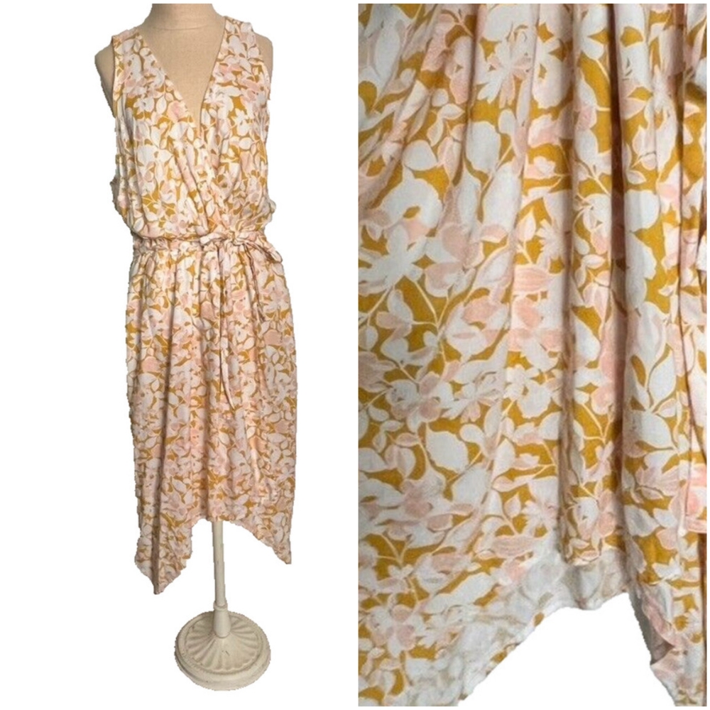 Ava & Viv Mustard and Pink Floral Midi Dress